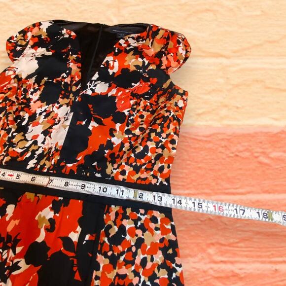 French Connection Orange Black Abstract Splatter Cotton Stretch Midi Dress S 6 - Picture 7 of 9